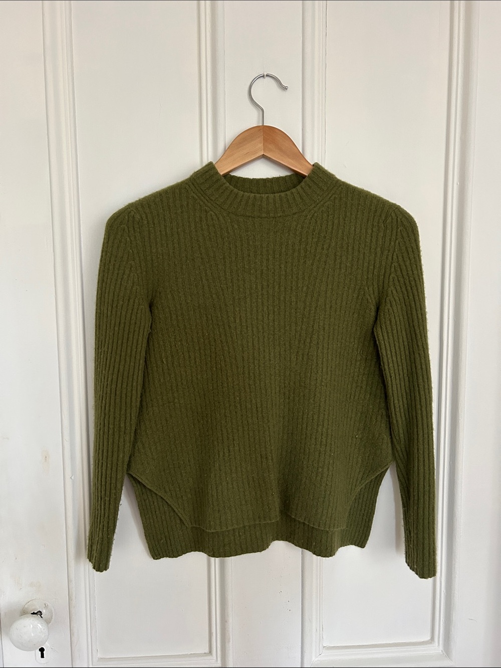 Boss Olive Green Wool-Cashmere Ribbed Sweater